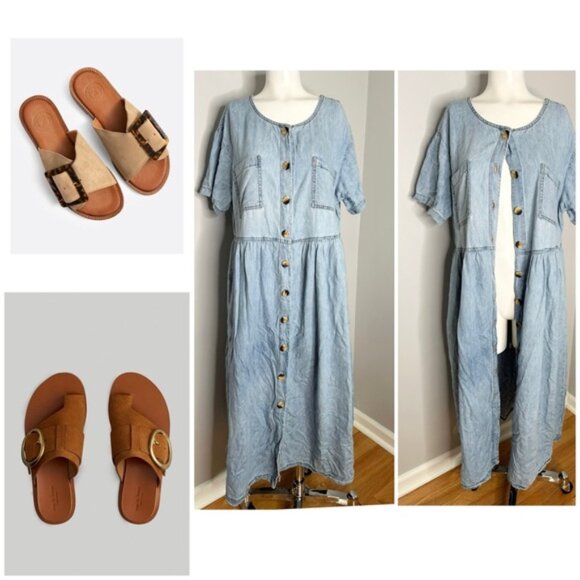 PRELOVED CHORUS BLUES DENIM MAXI DRESS POCKETS SIZE 18/20 - Picture 1 of 9